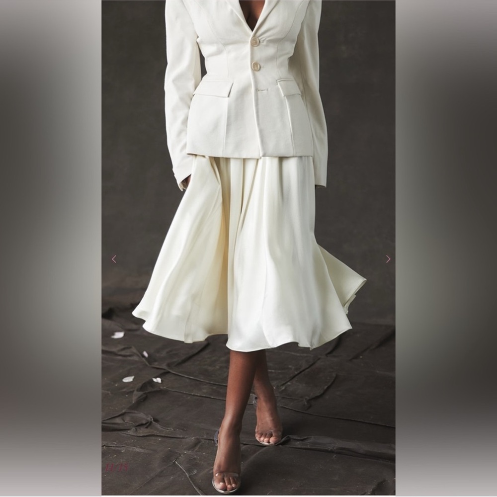 House of CB Suzette Ivory Gathered Midi Skirt Satin NWT